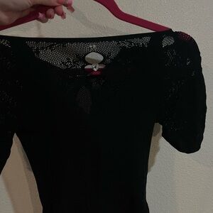 Black Short Sleeve Knit Top with Decorative Back Detail